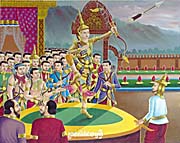 Temple Painting of Rama's Bow Shooting in a Temple in Stung Treng by Asienreisender
